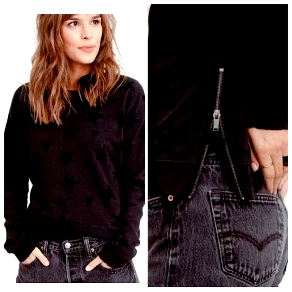 Rails Marlo Flocked Hearts and Stars Hem Zip Sweatshirt Black Size Small
